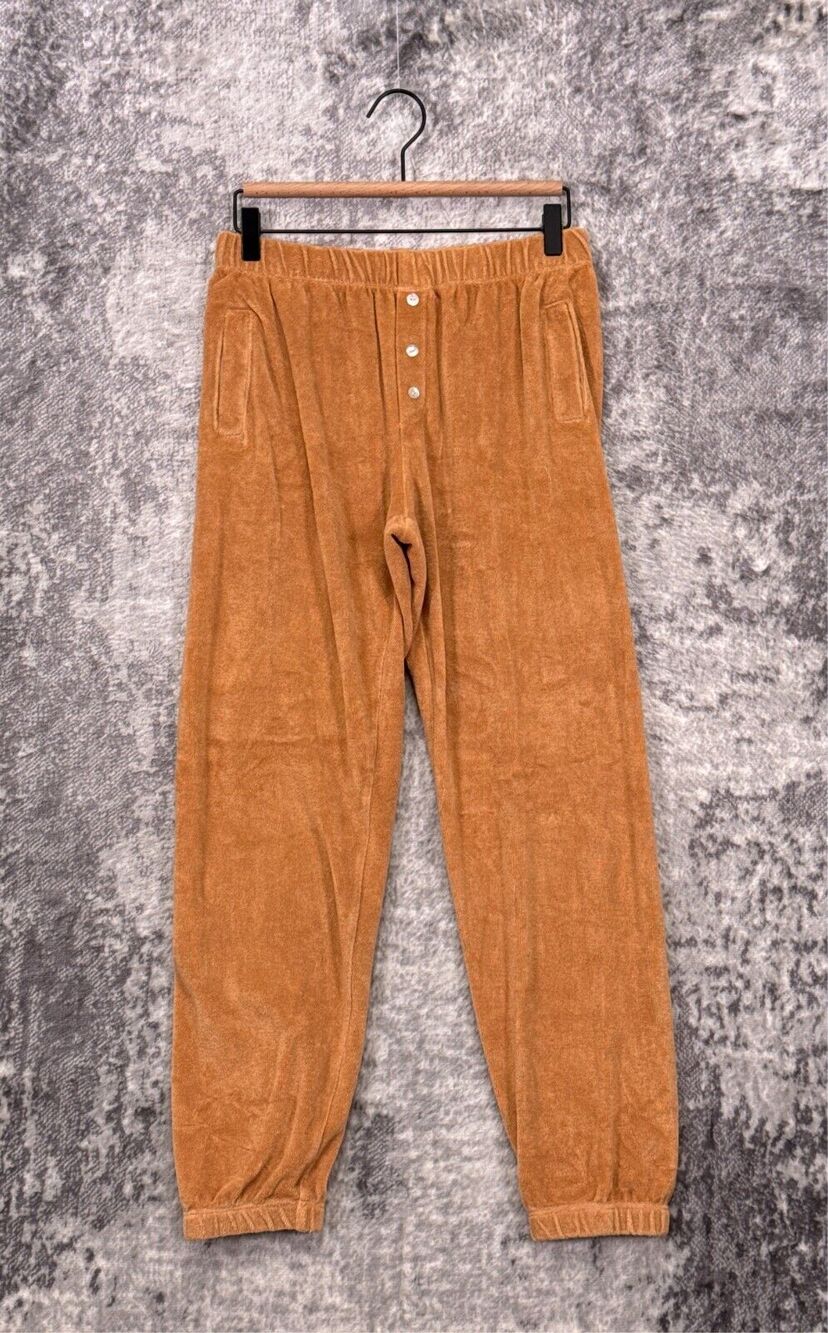Donni Pants Small Womens Brown Terry Henley Pull On Jogger Sweatpants